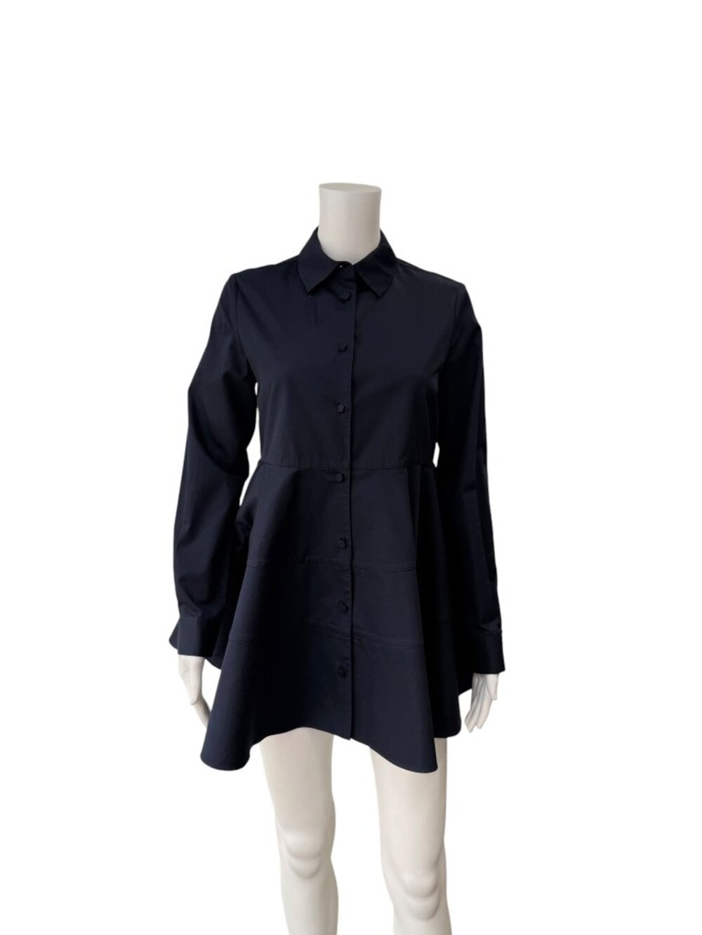 $495 CO Navy Blue Fluted Tiered Peplum Button Down Polo Shirt size Small
